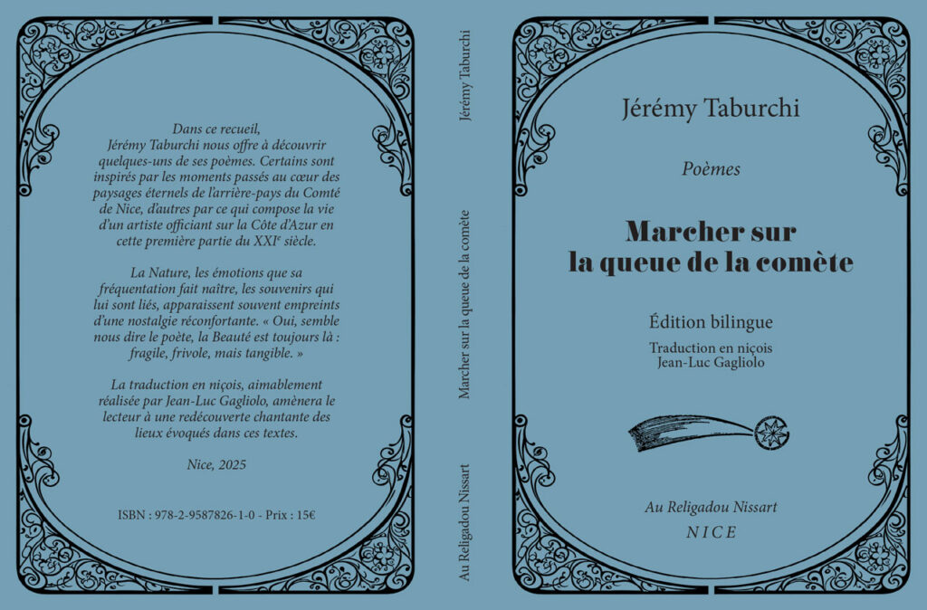 Marcher sur la queue de la comète, un recueil de poèmes de Jérémy Taburchi, édition bilingue français-niçois.
